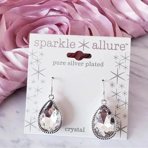 Pure Silver Plated Cristal Drop Earrings Sparkle Allure Tear Drop Style - Picture 1 of 7
